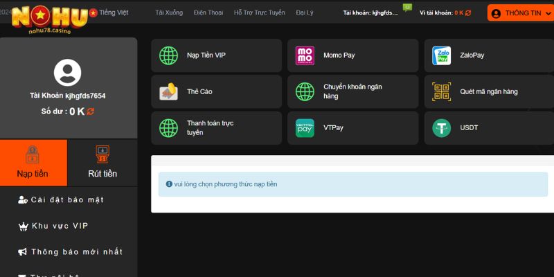 nạp tiền nohu78